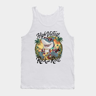 Funny shark with guitar summer beach holiday Tank Top